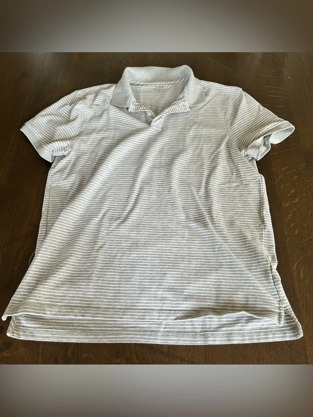 J. Crew light gray white striped flex pique polo